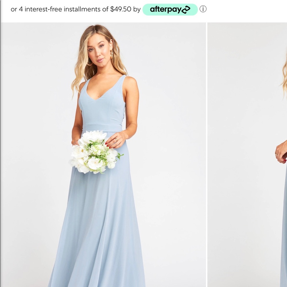 Show me your mumu steel blue chiffon Jenn maxi dress